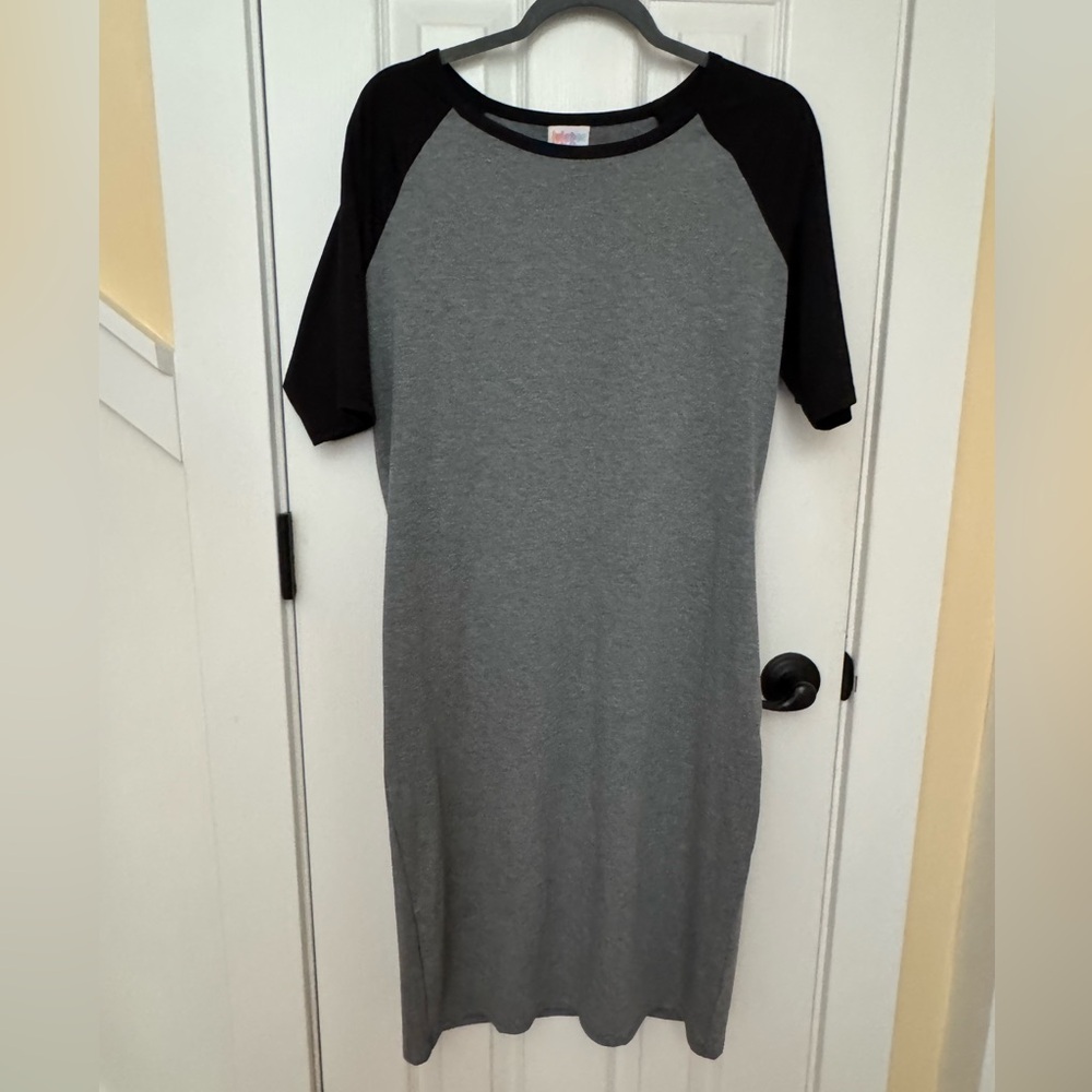LuLaRoe Gray Dress with Black Raglan Sleeves